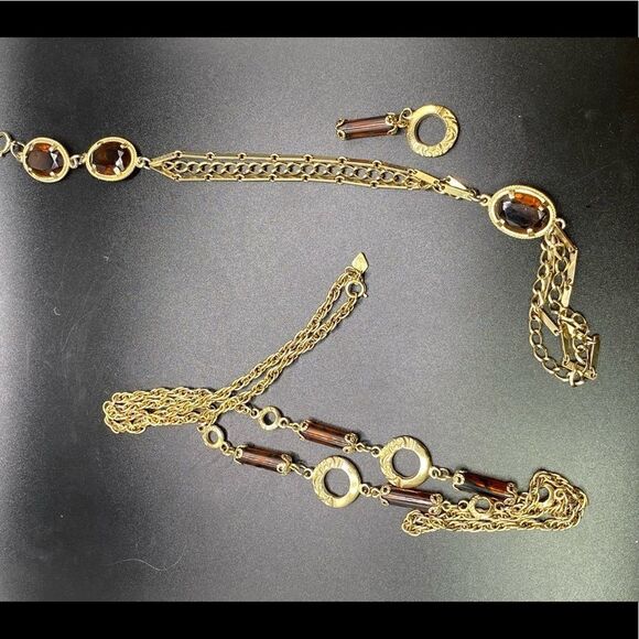 Sarah Coventry goldtone brown gems with removable lariat necklace - Picture 10 of 14